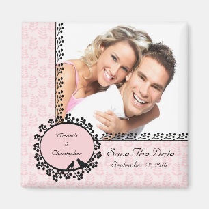 Roze blad Tortelduifjes foto Save The Date Magnet