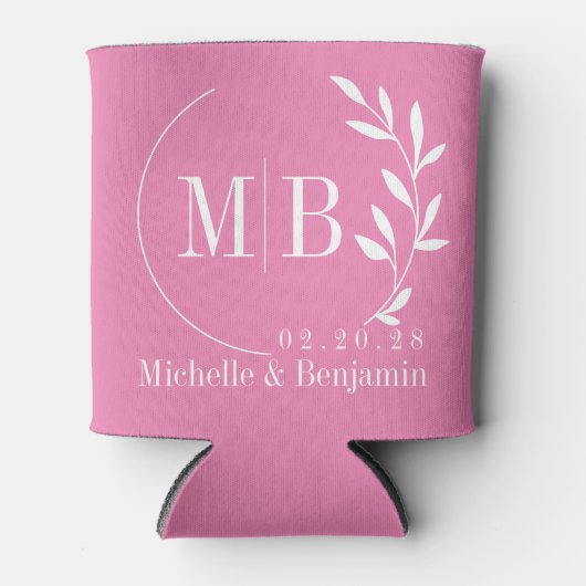 Roze Blad Trouw Monogram Blikjeskoeler (Voorkant)