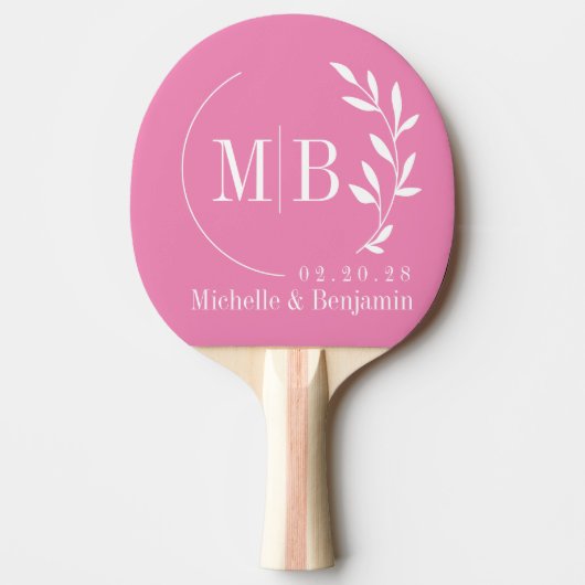 Roze Blad Trouw Monogram Tafeltennisbatje (Voorkant)
