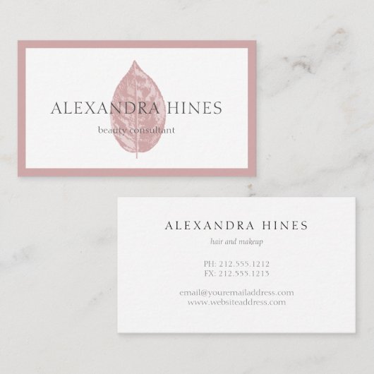 roze blad visitekaartje (Voorkant / Achterkant)