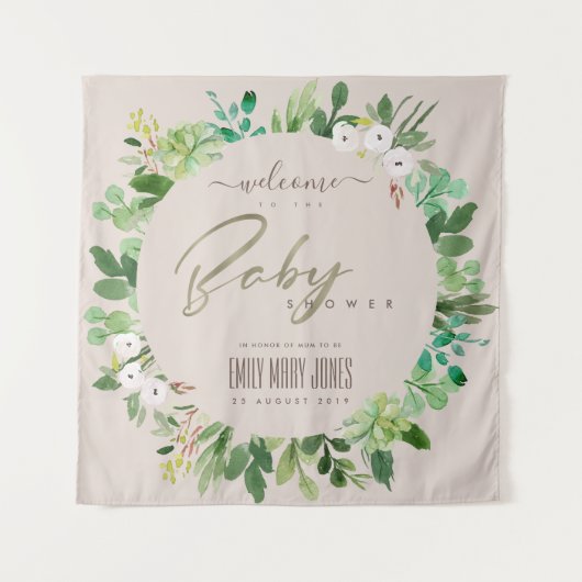 ROZE BLAD WATERVERF BABY SHOWER WELKOMST WANDKLEED (Voorkant)