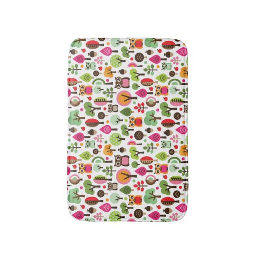 roze bladboom retro uil patroon badmat (Voorkant Verticaal)