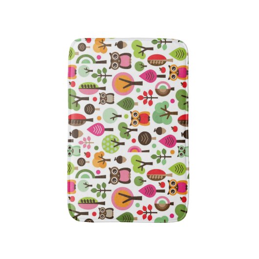 roze bladboom retro uil patroon badmat (Voorkant Verticaal)