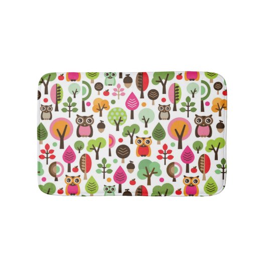 roze bladboom retro uil patroon badmat (Voorkant)