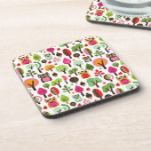 roze bladboom retro uil patroon bier onderzetter (Linkerzijde)