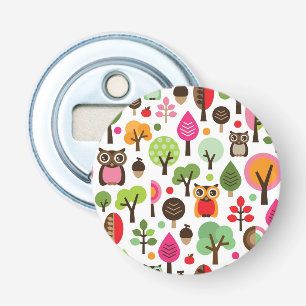roze bladboom retro uil patroon button flesopener