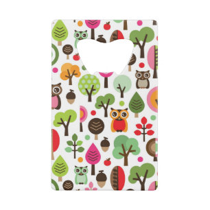 roze bladboom retro uil patroon creditkaart flessenopener