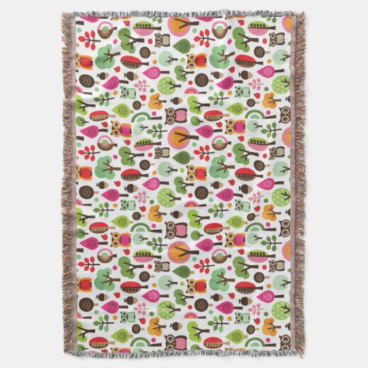 roze bladboom retro uil patroon deken (Voorkant Verticaal)