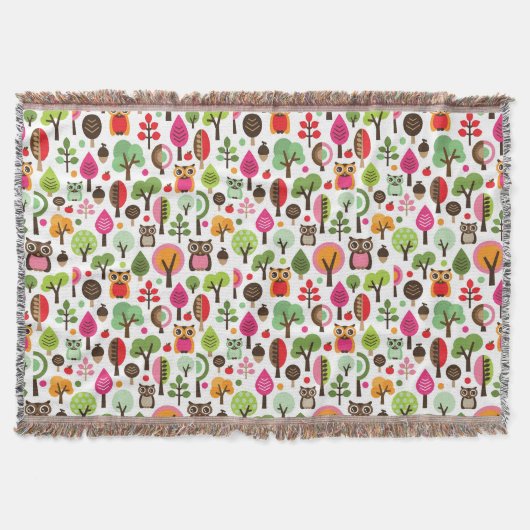 roze bladboom retro uil patroon deken (Voorkant)