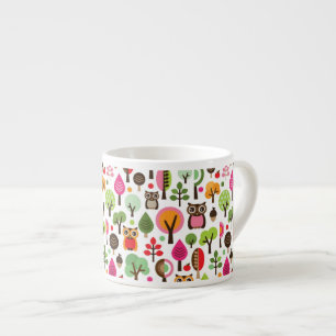 roze bladboom retro uil patroon espresso kop