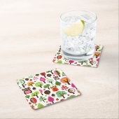 roze bladboom retro uil patroon kartonnen onderzetters (Insitu)