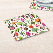 roze bladboom retro uil patroon kartonnen onderzetters (Schuin)