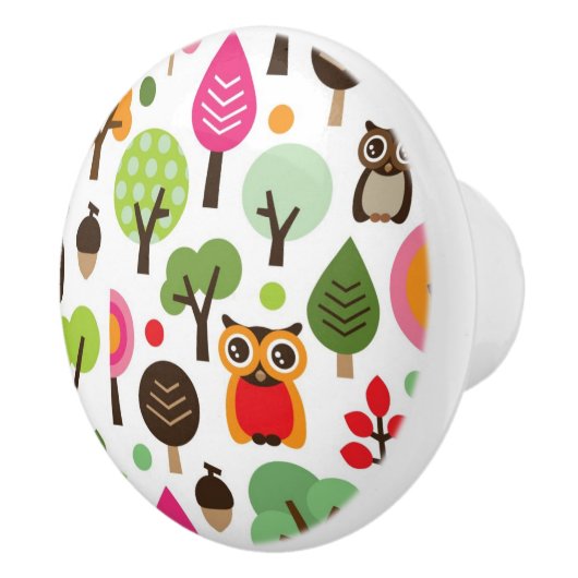 roze bladboom retro uil patroon keramische knop (Rechts)