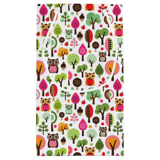 roze bladboom retro uil patroon klein cadeauzakje (Achterkant)