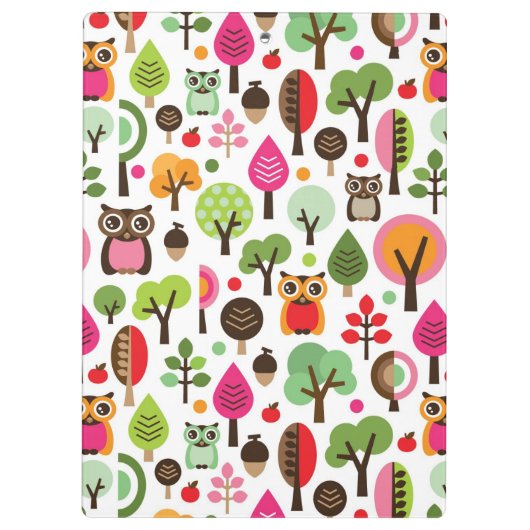 roze bladboom retro uil patroon klembord (Achterkant)