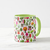 roze bladboom retro uil patroon mok (Voorkant rechts)