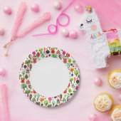 roze bladboom retro uil patroon papieren bordje (Feest)