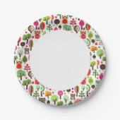 roze bladboom retro uil patroon papieren bordje (Voorkant)