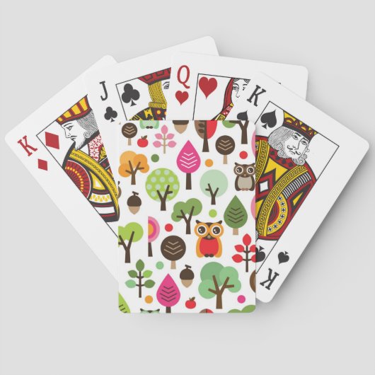 roze bladboom retro uil patroon pokerkaarten (Achterkant)
