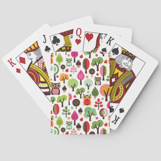 roze bladboom retro uil patroon pokerkaarten (Achterkant)