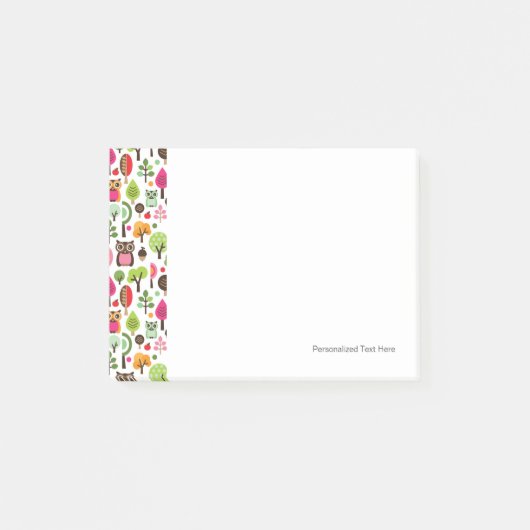 roze bladboom retro uil patroon post-it® notes (Voorkant)
