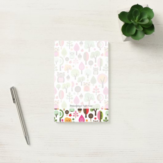 roze bladboom retro uil patroon post-it® notes (Kantoor)