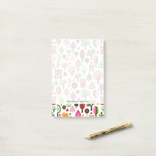 roze bladboom retro uil patroon post-it® notes (Op bureau)