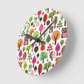 roze bladboom retro uil patroon ronde klok (Hoek)