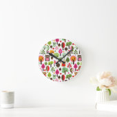 roze bladboom retro uil patroon ronde klok (Huis)