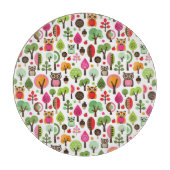 roze bladboom retro uil patroon snijplank (Voorkant)