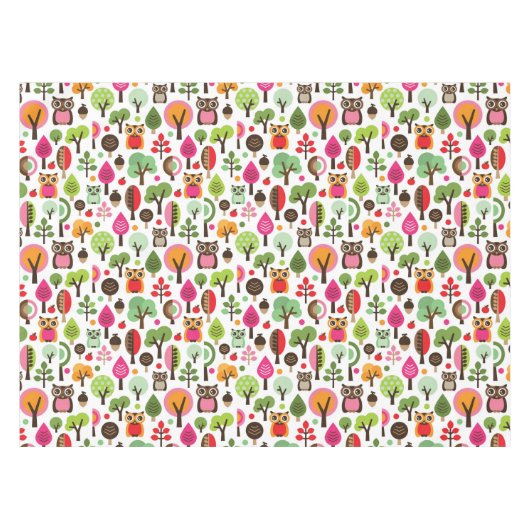 roze bladboom retro uil patroon tafelkleed (Voorkant (Horizontaal))