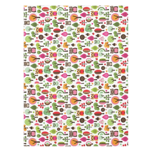 roze bladboom retro uil patroon tafelkleed (Voorkant)