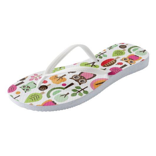 roze bladboom retro uil patroon teenslippers (Schuin)