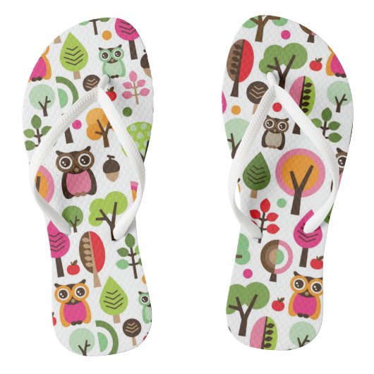 roze bladboom retro uil patroon teenslippers (Voetbed)