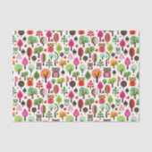 roze bladboom retro uil patroon tissuepapier (Voorkant)