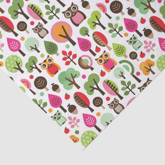 roze bladboom retro uil patroon tissuepapier (Detail)