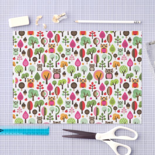 roze bladboom retro uil patroon tissuepapier (Craft)