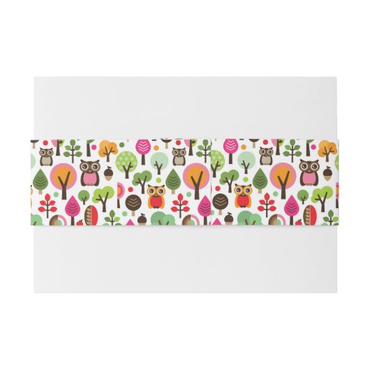 roze bladboom retro uil patroon uitnodigingen wikkel (Achterkant Voorbeeld)