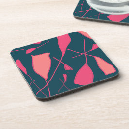 Roze bladen over zwarte tapijten bier onderzetter