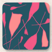 Roze bladen over zwarte tapijten bier onderzetter (Voorkant)