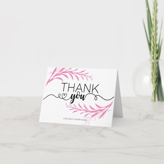 Roze Bladeren Bedankt Kaart voor elke gelegenheid (Voorkant)