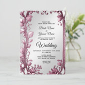 Roze bladeren bloeien bloemenbruiloft uitnodiging (Staand voorkant)