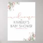 Roze bladeren Greenery Elegant Baby shower Welkom Poster (Voorkant)