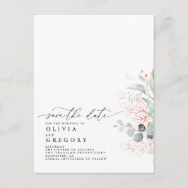 Roze bladeren groen Modern Elegant Save the Date Aankondigingskaart