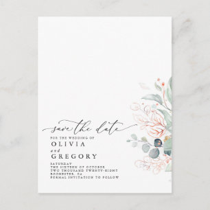 Roze bladeren groen Modern Elegant Save the Date Aankondigingskaart