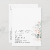 Roze bladeren groen Modern Elegant Save the Date Aankondigingskaart (Voorkant / Achterkant)
