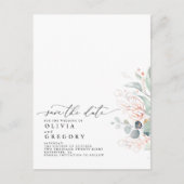 Roze bladeren groen Modern Elegant Save the Date Aankondigingskaart (Voorkant)