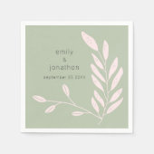 Roze bladeren Namen Datum Bruiloft Salie Groen Servet (Voorkant)