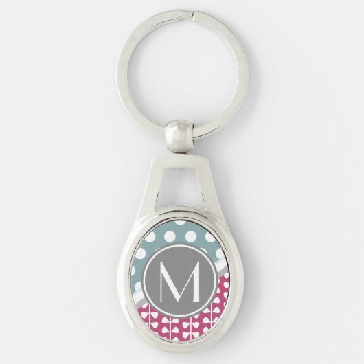 Roze bladeren Stippen Aangepaste monogram ovale Sl Sleutelhanger (Voorkant)