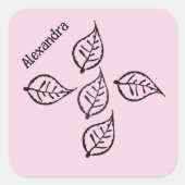 Roze bladeren Woodcut Square Sticker (Voorkant)